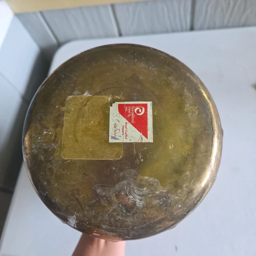 MCM Brass Money Coin Bag Vase Rope Tie Design Spain Patina